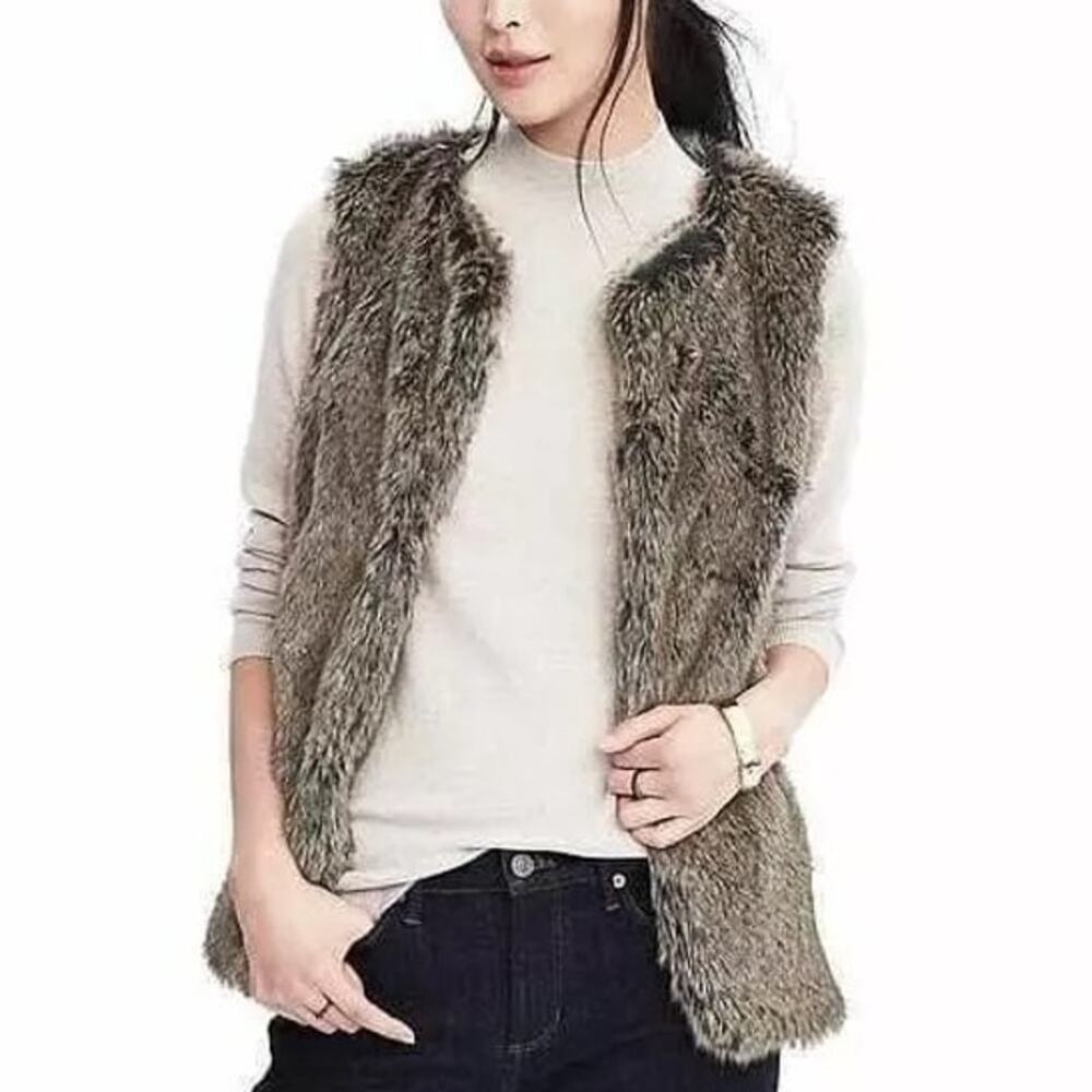 Banana Republic Faux Fur Smoky Gray Vest Size Petite Small